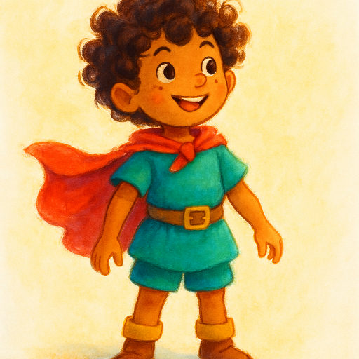 The same hero painted in vivid storybook style